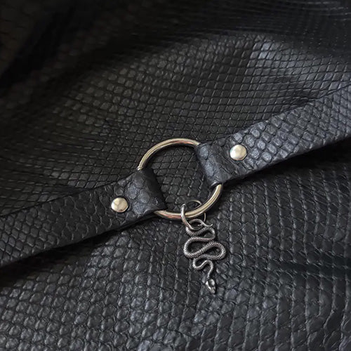 SnakeSkin Chocker with pendant snake Black