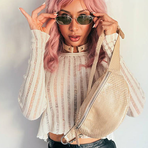 CrossBody Bag Python Leather White Pearl