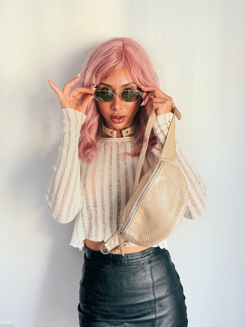 CrossBody Bag Python Leather White Pearl