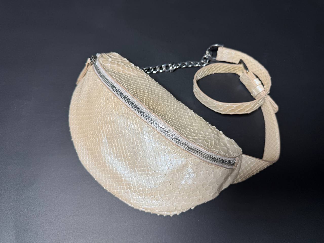 CrossBody Bag Python Leather White Pearl