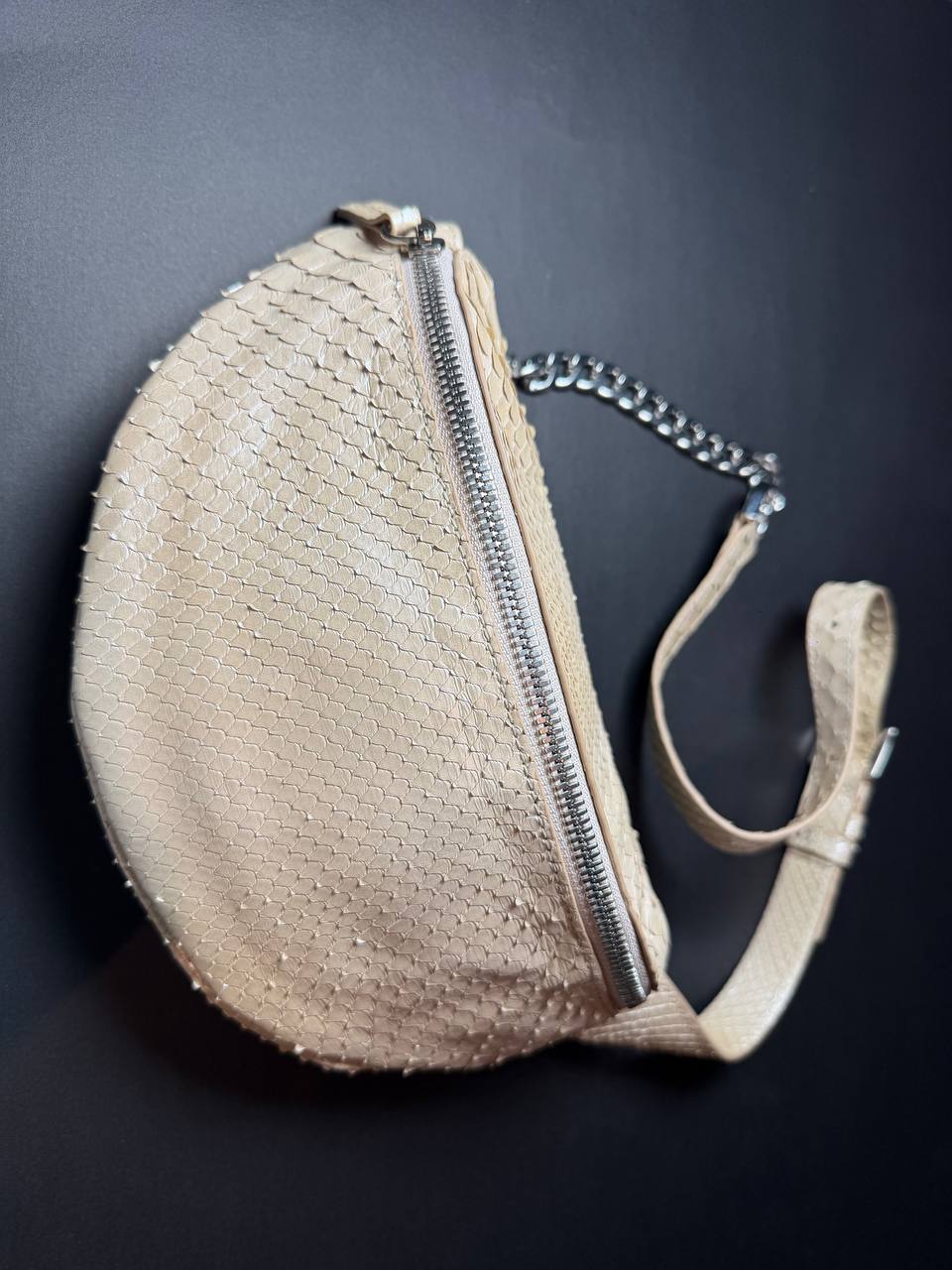 CrossBody Bag Python Leather White Pearl
