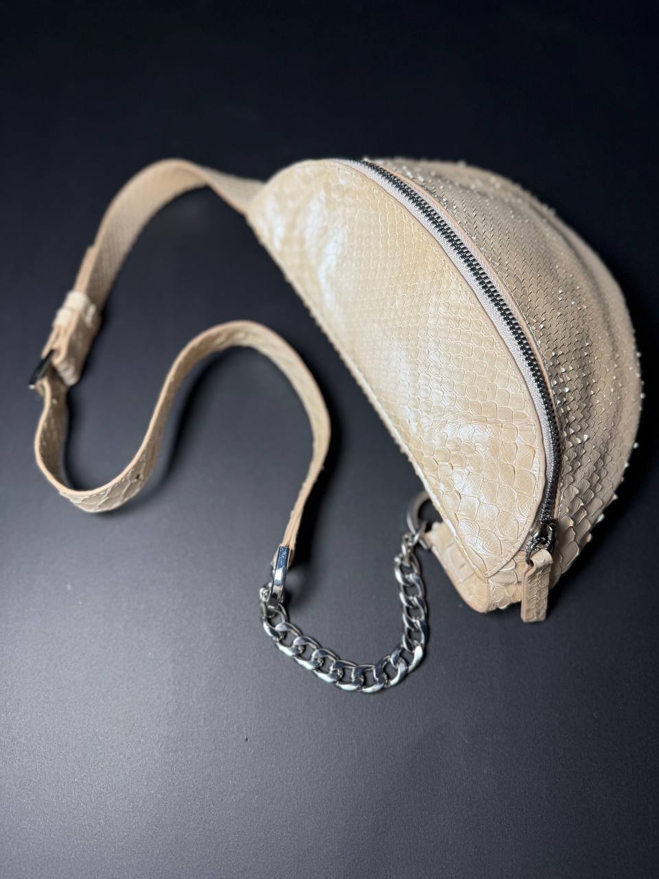 CrossBody Bag Python Leather White Pearl