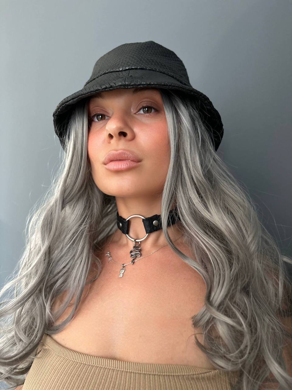 Bucket Hat Python Leather Black
