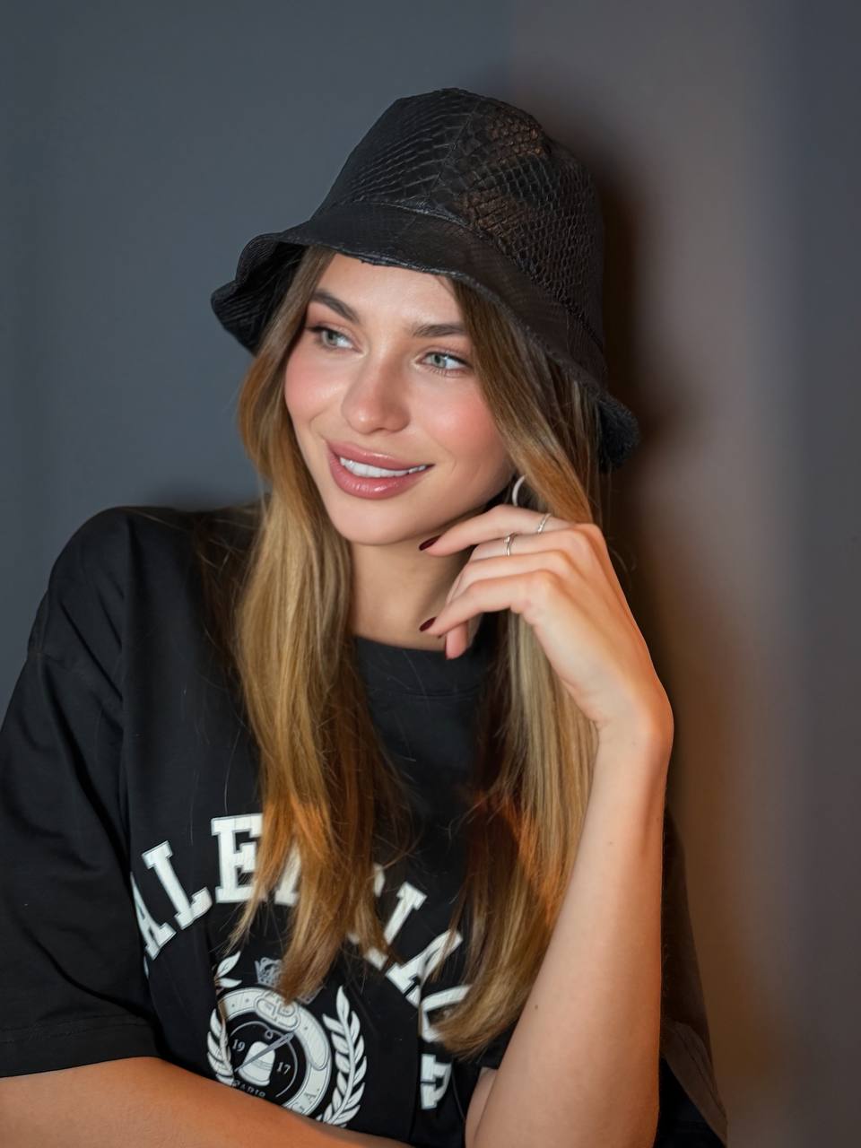 Bucket Hat Python Leather Black