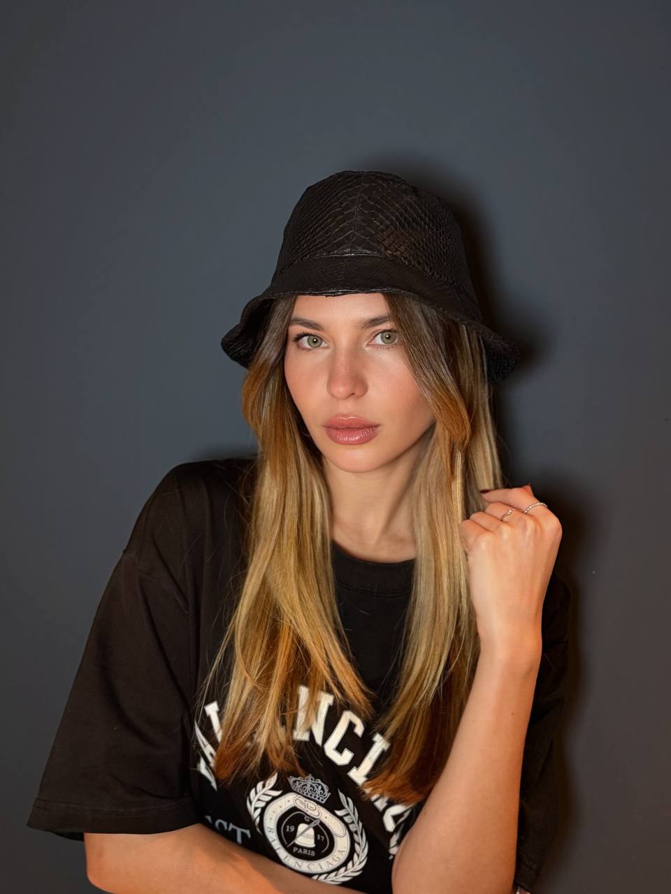 Bucket Hat Python Leather Black