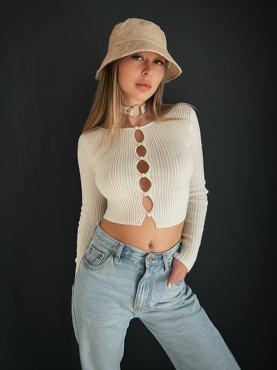 Bucket Hat Python Leather White Pearl